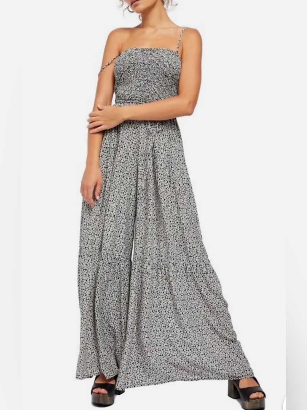 Free People Little Of Your Love Jumpsuit Size Extra Small Dark Combo Smocked NWT